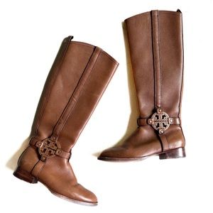 Tory Burch logo brown tan leather boots 7.5